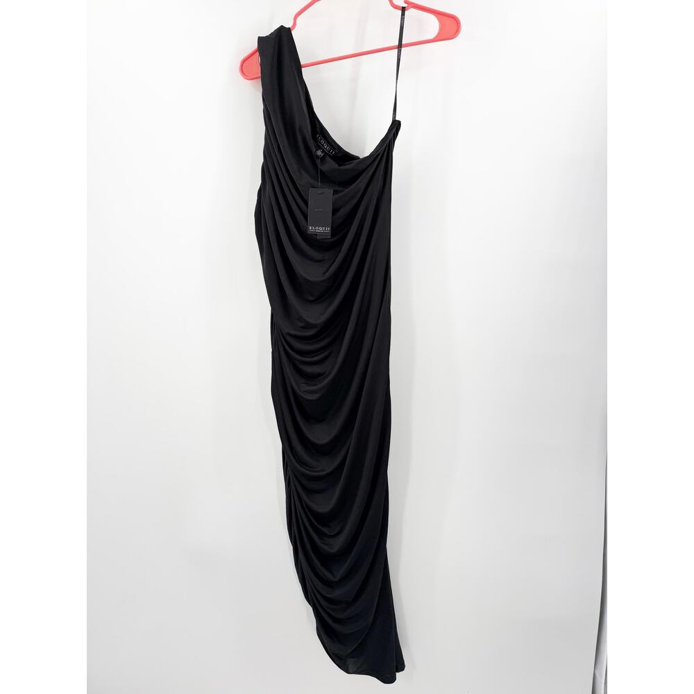 One-Shoulder Black Ruched Midi Dress - Picture 2 of 16